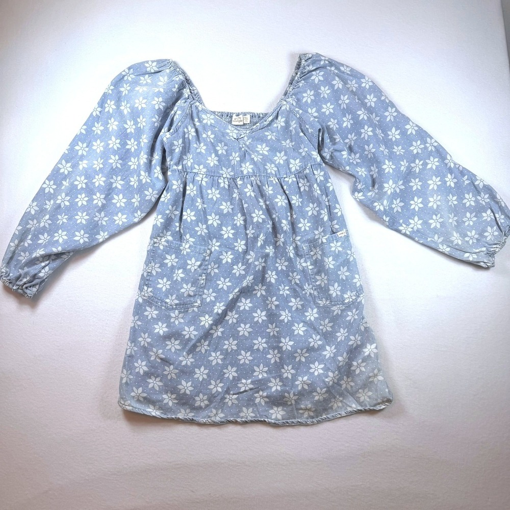 Billabong x Wrangler Blue Floral Puff Sleeve Tunic Shirt Dress Large
